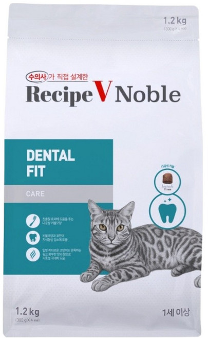 유한양행레시피브이 고양이 노블 기능성 사료, 구강/치석 관리, 1.2kg, 1개