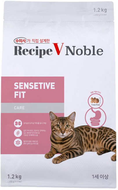 유한양행레시피브이 고양이 노블 기능성 사료, 소화기능/췌장/위개선, 1.2kg, 1개