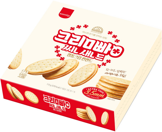 삼립크림빵 정통크림 씬샌드 12p, 113g, 1개