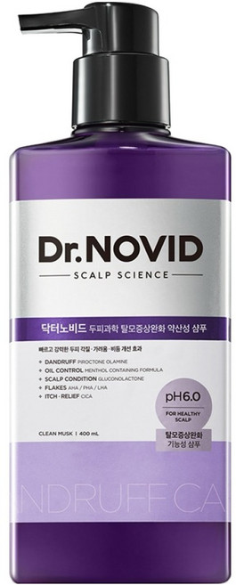 엘라스틴 닥터노비드 탈모증상완화 지루성두피용 약산성 비듬 샴푸 클린머스크향, 1개, 400ml