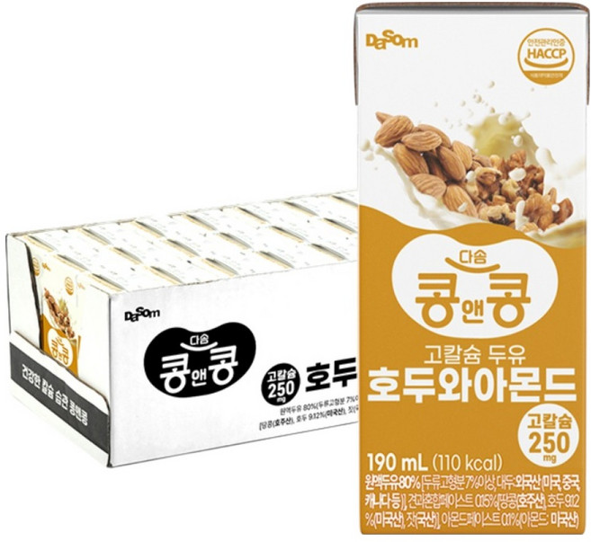 콩앤콩 고칼슘 호두와아몬드 두유, 24개, 190ml