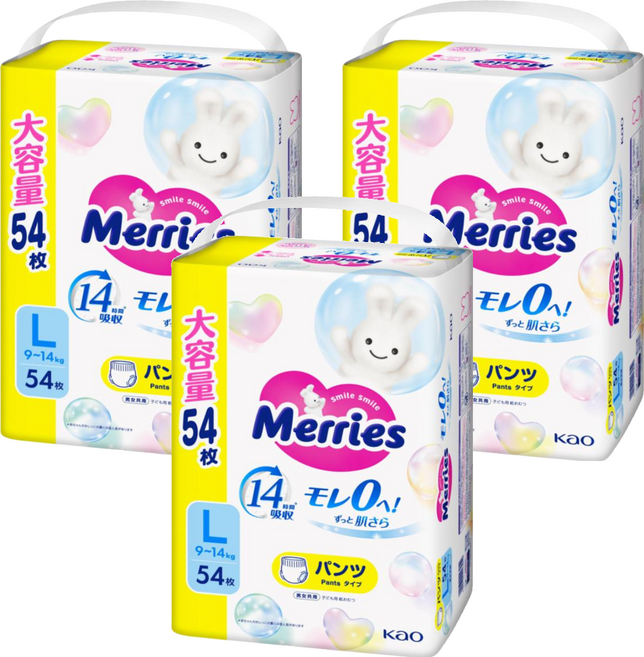 Merries 妙而舒 嬰幼兒褲型紙尿褲 9~14kg, 162片, L