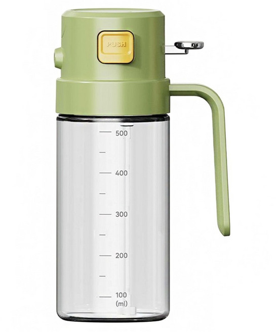 Hovelo 一鍵切換兩用噴油瓶/高硼矽玻璃控油壺 500ml 廚房控油噴倒一體壺 綠色 1個