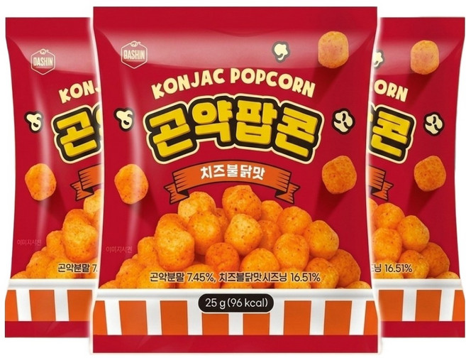 다신 곤약팝콘 치즈불닭, 25g, 3개
