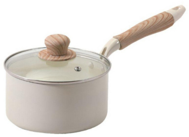PEARL LIFE 珍珠金屬 IH爐適用 Ceramir陶瓷塗層深形單柄片手鍋 附玻璃蓋, 白色, 1個, 16cm