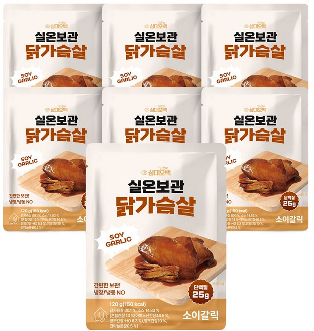 삼대오백 바로먹는 실온보관 닭가슴살 소이갈릭, 120g, 7개