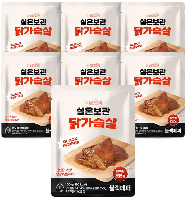 삼대오백 바로먹는 실온보관 닭가슴살 블랙페퍼, 100g, 7개