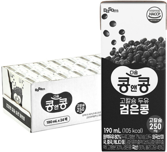 콩앤콩 고칼슘두유 검은콩, 190ml, 24개