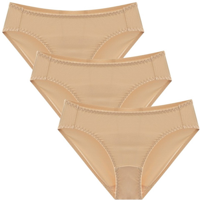 I AM UNDERWEAR 女性用透氣性佳網眼基本款內褲 3p, 裸米色