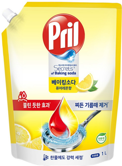 프릴 시크릿 오브 베이킹소다 플러스 퓨어레몬향 리필, 1개, 1L
