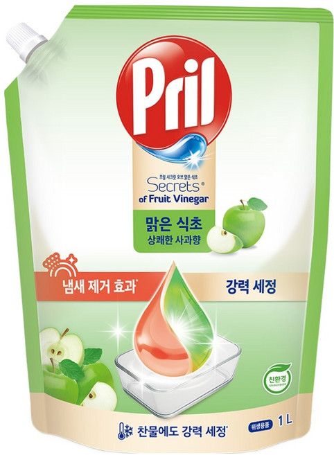 프릴 맑은 식초 리뉴 주방세제 상쾌한 사과향, 1개, 1L