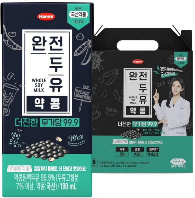 완전두유 더진한 약콩 무가당 99.9, 16개, 190ml