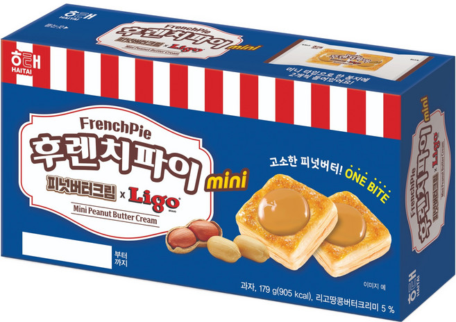 해태제과 후렌치파이 mini 피넛버터크림 x LIGO 15p, 179g, 1개