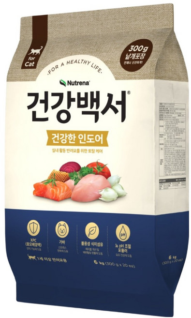 뉴트리나건강백서 캣 건강한 인도어 건식사료 20p, 닭+연어, 6kg, 1개