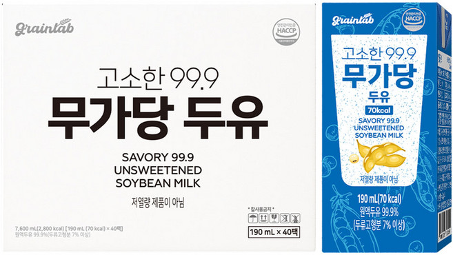 그레인랩 고소한 99.9 무가당 두유, 40개, 190ml