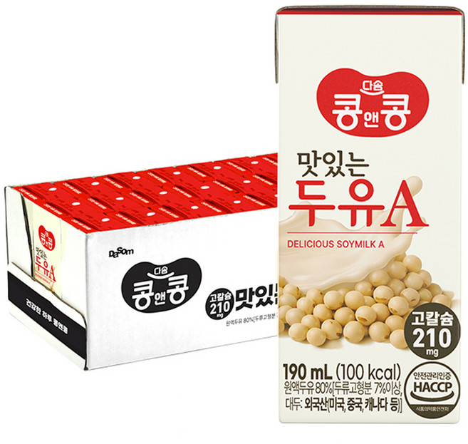 콩앤콩 고칼슘 맛있는 두유 A 달콤한 맛, 24개, 190ml