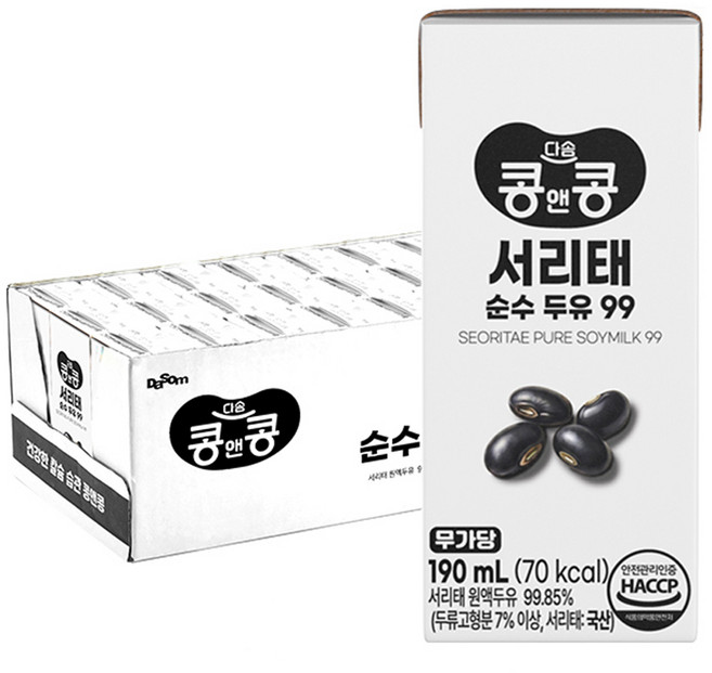 콩앤콩 서리태 무가당 순수 두유 99, 24개, 190ml