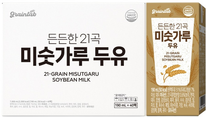 그레인랩 든든한 21곡 미숫가루 두유, 40개, 190ml