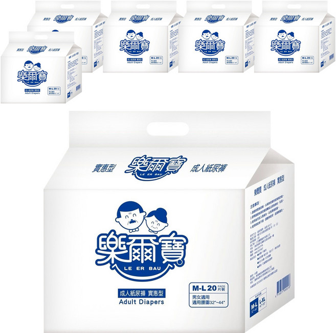 樂爾寶 實惠型 可重複黏貼腰帶 安心防漏側邊 乾爽舒適成人紙尿褲, M~L, 1箱, 120片