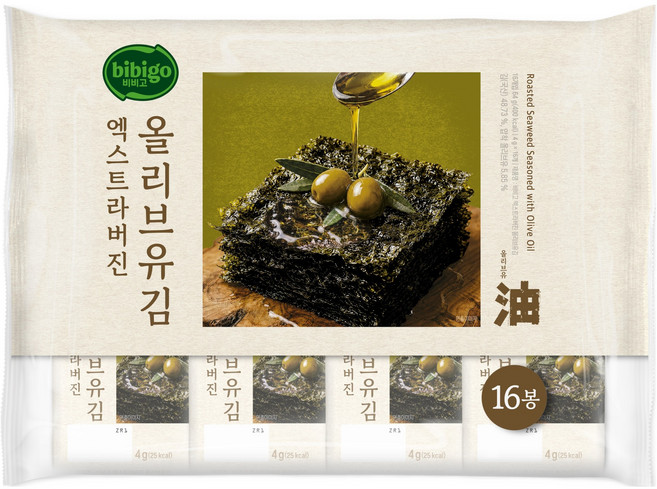 비비고 엑스트라버진 올리브유 김, 4g, 16개