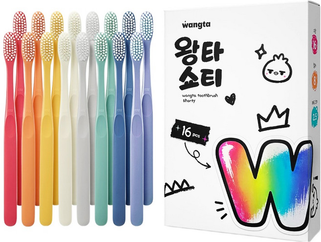 왕타 쇼티 부드러운 칫솔, 16개입, 1세트