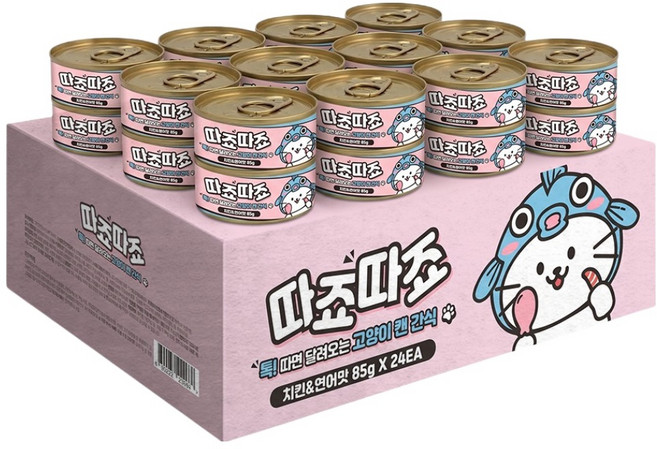 개밥세끼 고양이 따죠따죠 무스 간식캔, 85g, 24개, 치킨연어