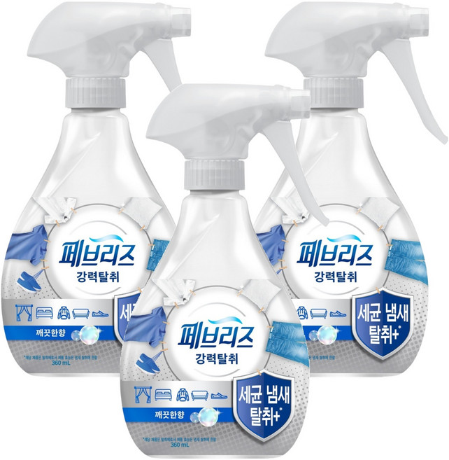 페브리즈 세균 냄새 탈취 플러스 섬유탈취제 깨끗한향 본품, 3개, 360ml