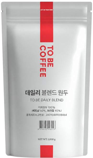 맥널티커피 투비커피 개인카페용 데일리 블렌드 홀빈 원두, 1개, 1kg