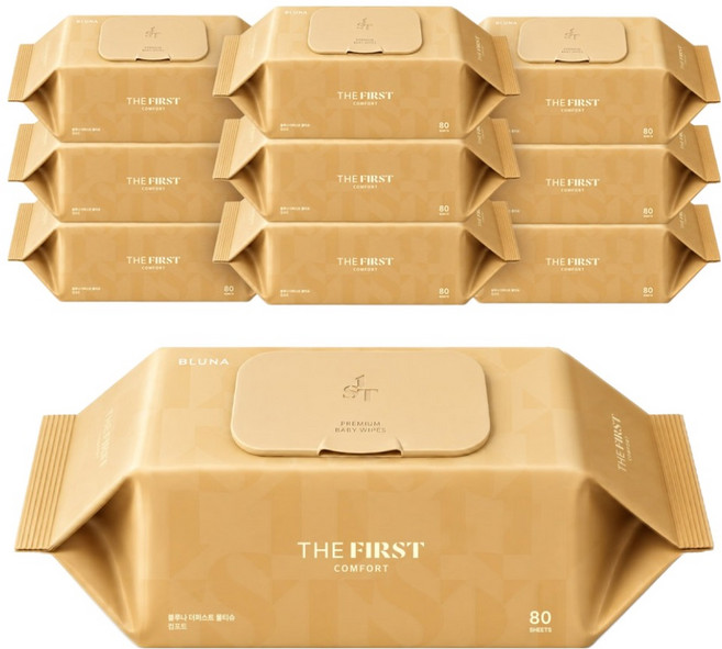 블루나 더퍼스트 컴포트 아기물티슈 캡형, 65g, 80매, 10개