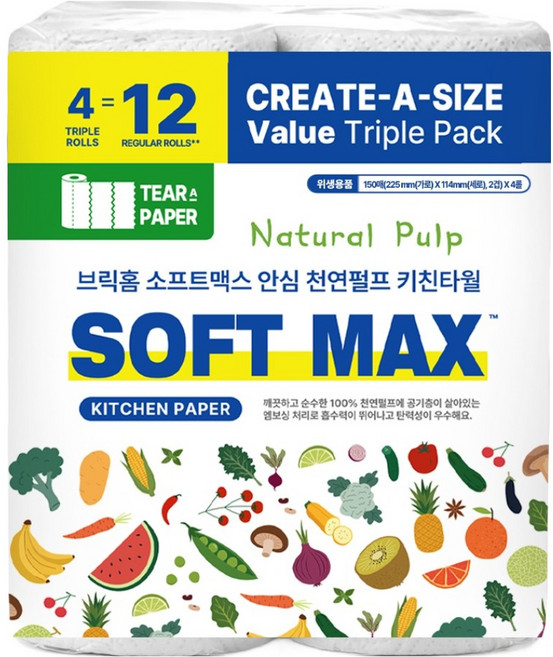 브릭홈 소프트맥스 안심 천연펄프 키친타올, 4개, 150매