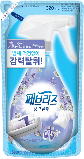 페브리즈 섬유탈취제 강력탈취 라벤더 앤 유칼립투스향 리필, 320ml, 1개