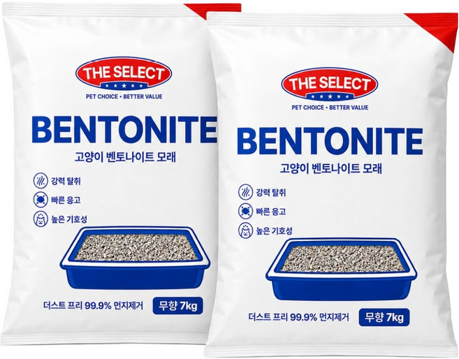 더셀렉트 고양이 벤토나이트 모래, 무향, 2개, 7kg