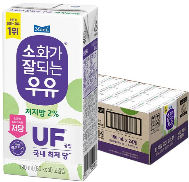 소화가잘되는우유 저당 저지방 우유, 190ml, 24개