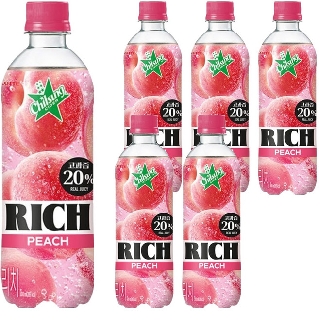 칠성사이다 리치 복숭아, 6개, 500ml