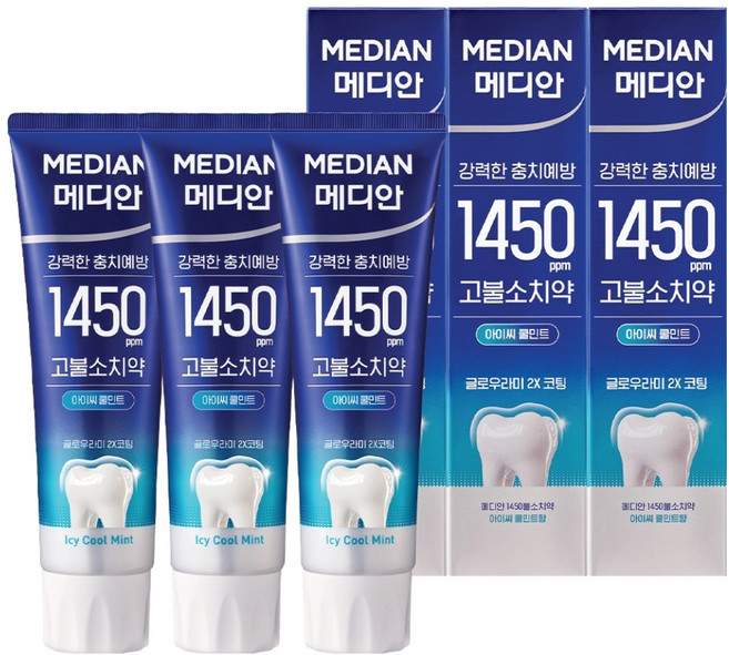 메디안 1450불소 치약 아이씨 쿨민트향, 100g, 3개