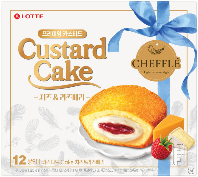 롯데카스타드 케이크 치즈 & 라즈베리 치플레, 300g, 1개
