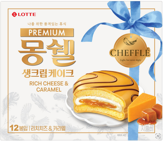 몽쉘 생크림 케이크 리치 치즈 & 카라멜 치플레, 444g, 1개
