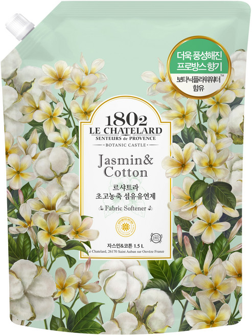 르샤트라1802 보타닉캐슬 초고농축 섬유유연제 자스민 & 코튼 1.5L, 1개