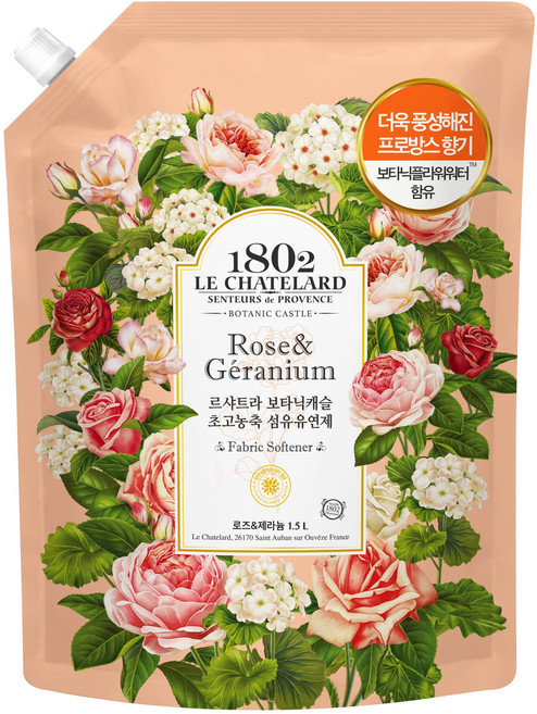 르샤트라1802 보타닉캐슬 초고농축 섬유유연제 로즈 & 제라늄 1.5L, 1개, 1개입