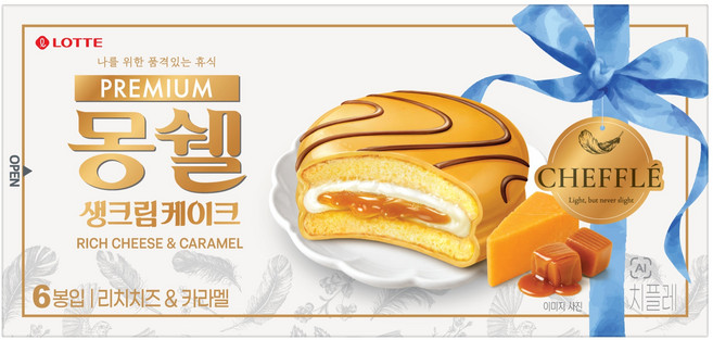 몽쉘 생크림 케이크 리치 치즈 & 카라멜 치플레 6p, 222g, 1개
