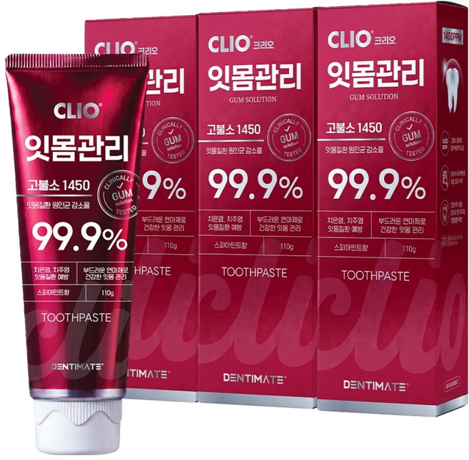 크리오 덴티메이트 고불소 잇몸관리 검케어 치약, 110g, 3개