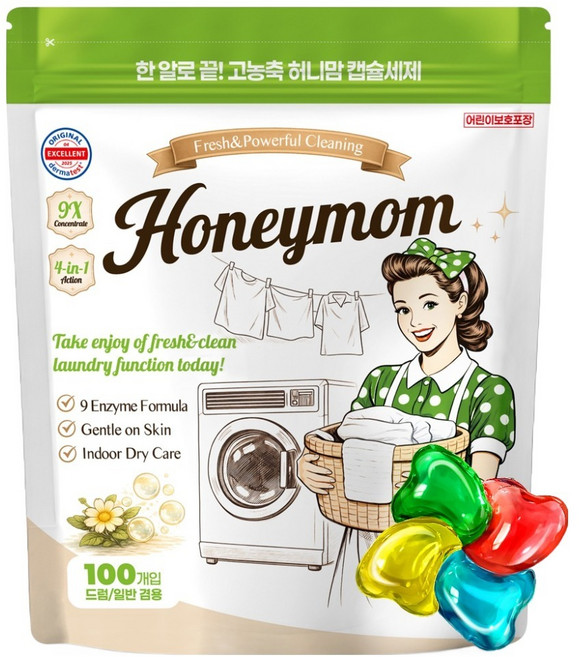 허니맘 양재동 꽃시장향 실내건조 대용량 캡슐세제 16g, 1개, 100개입