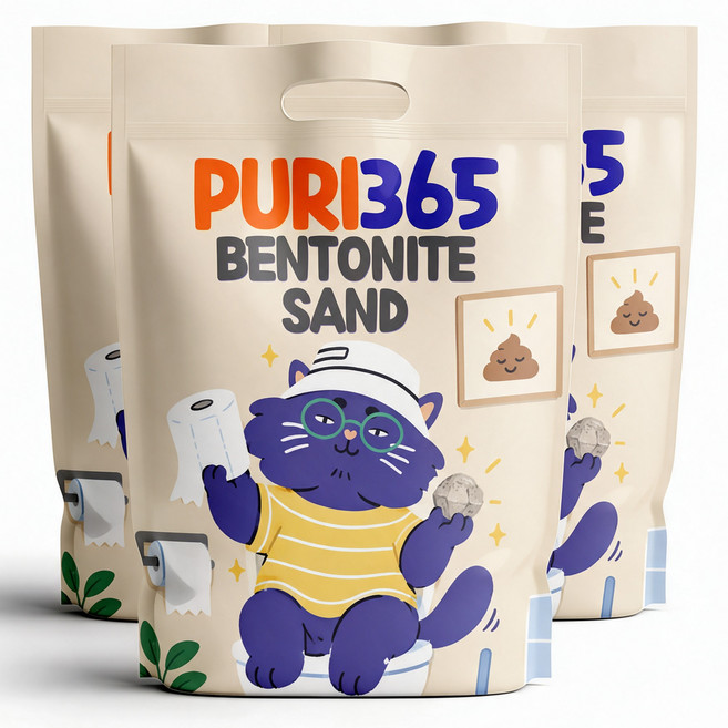 PURI365 프리미엄 벤토나이트 샌드 응고형 고양이 모래, 6kg, 3개, 무향