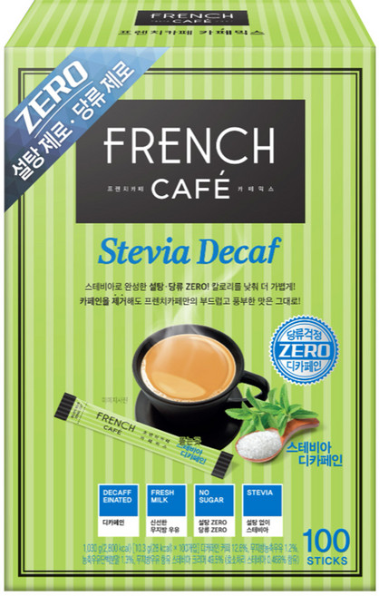 FRENCH CAFE 低咖啡因甜菊糖即溶咖啡隨身包, 10.3g, 100條, 1盒