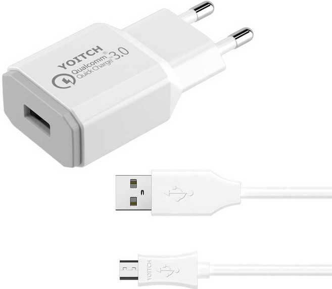요이치 퀵차지 3.0 리버스 USB 어답터 충전기 화이트 + 마이크로 5핀 케이블 2.0m, 1세트