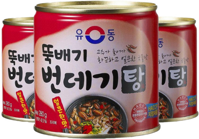 유동 뚝배기 번데기탕 얼큰한맛 통조림, 280g, 3개