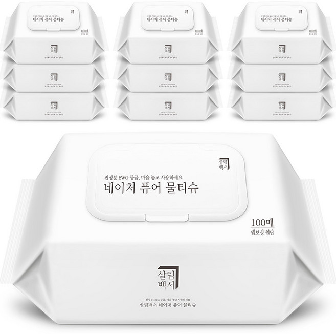 살림백서 네이처 퓨어 아기물티슈 캡형, 100매, 10개
