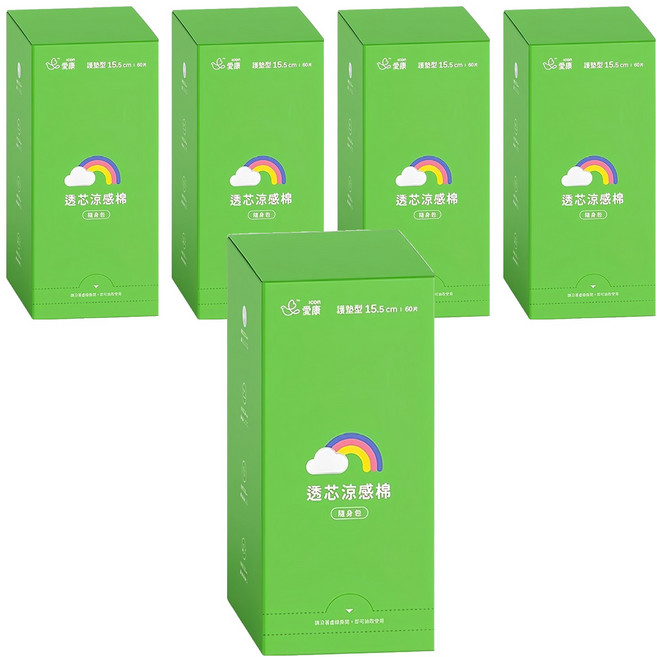 icon 愛康 透芯涼感衛生棉 隨身包, 護墊型 15.5cm, 60片, 5盒