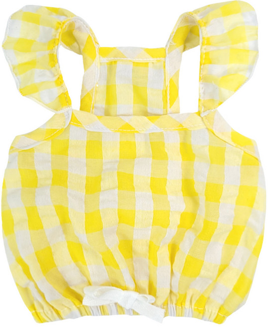 그루밍독 반려동물 지지미 체크 크롭 나시, 옐로우, 1개