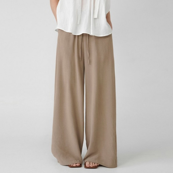Cotton Closet 女款飄逸涼爽彈性寬版鬆緊長褲